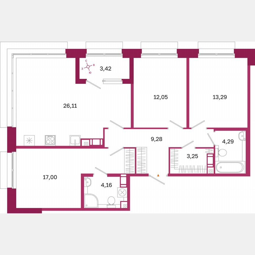 3-к. квартира, 91,1 м², 6/10 эт.