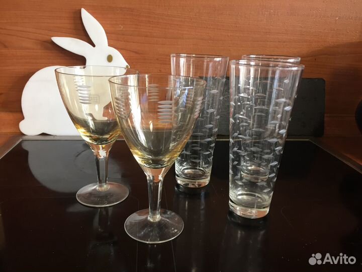 Фужеры СССР, цветное стекло, Графин с лебедем