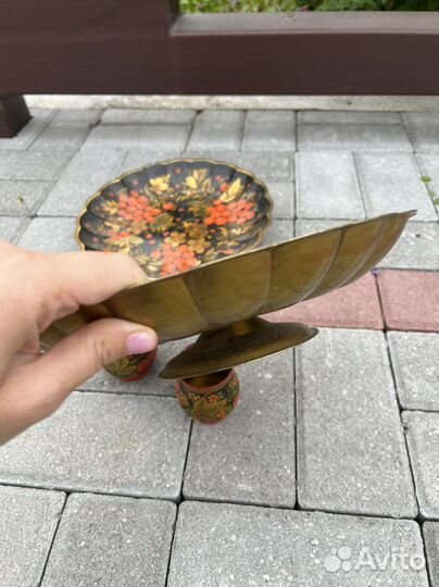 Тарелка, 2 бокала хохлома, ложка хохлома