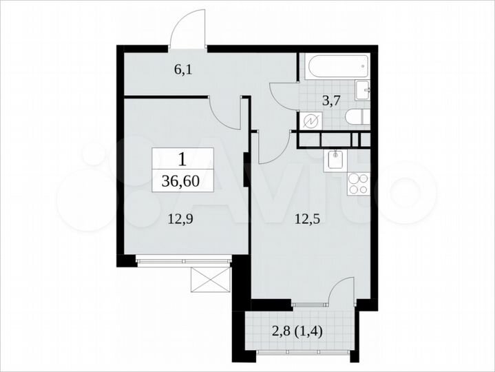 1-к. квартира, 36,6 м², 12/17 эт.