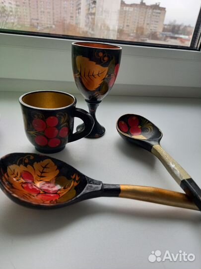 Деревянная старинная посуда хохлома