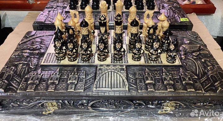 Шахматы нарды шашки 3 в 1 ручной работы