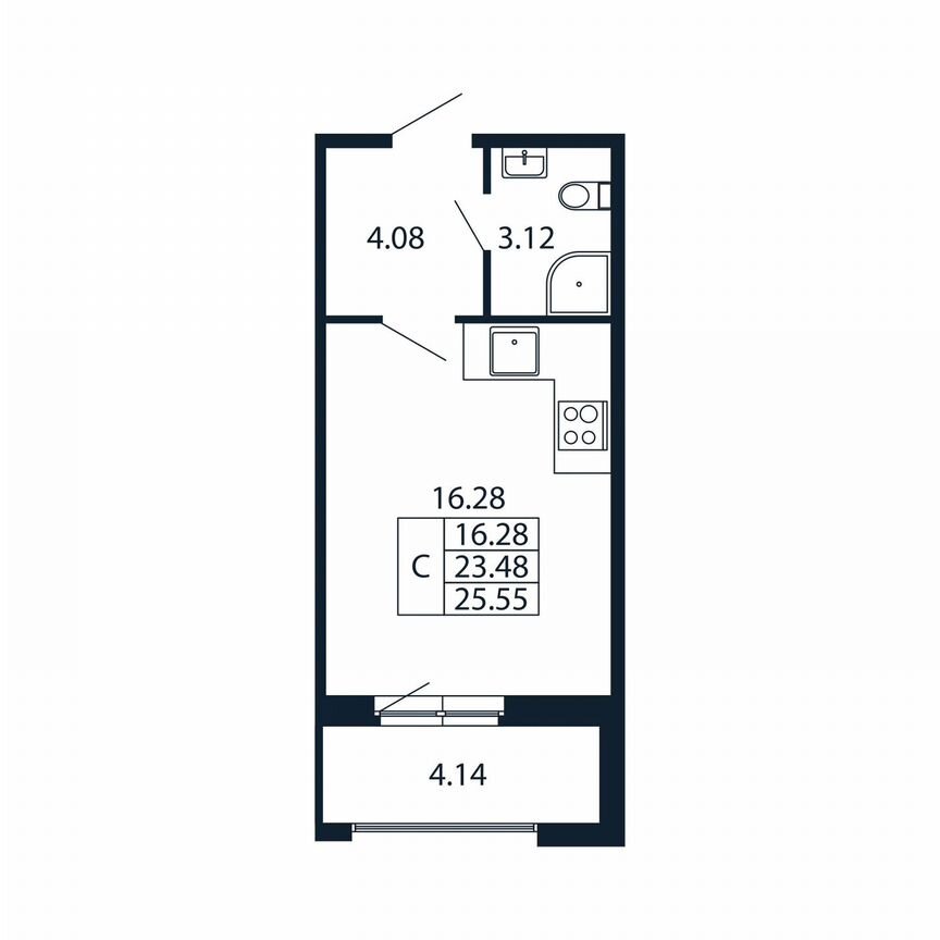 Квартира-студия, 27,6 м², 2/12 эт.