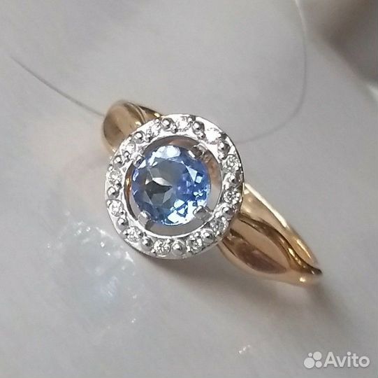 585 кольцо р.16 нат танзанит 0,514ct и брилл
