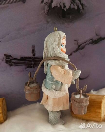 Девочка с коромыслом. Ватная ёлочные игрушка
