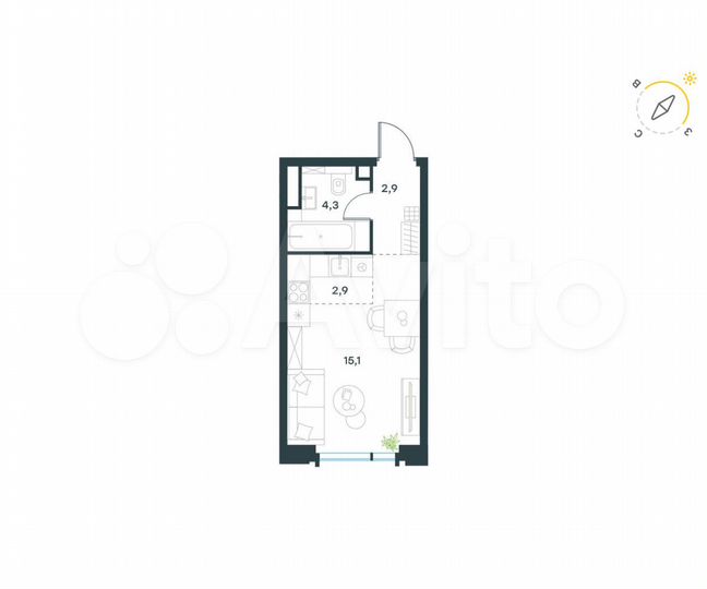 Квартира-студия, 25,2 м², 8/19 эт.