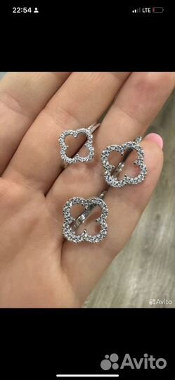 Серьги серебро клевер Van cleef и комплект