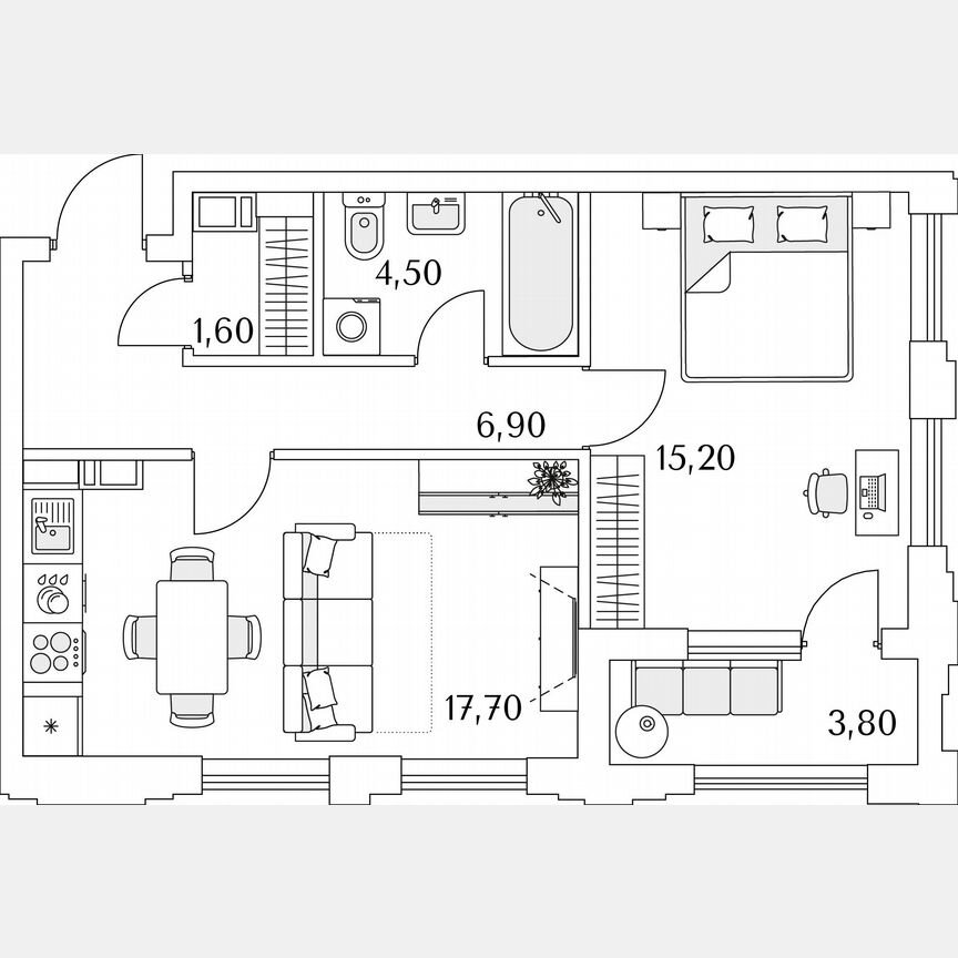 1-к. квартира, 47,8 м², 6/13 эт.