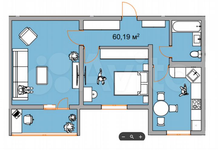 2-к. квартира, 60 м², 2/9 эт.