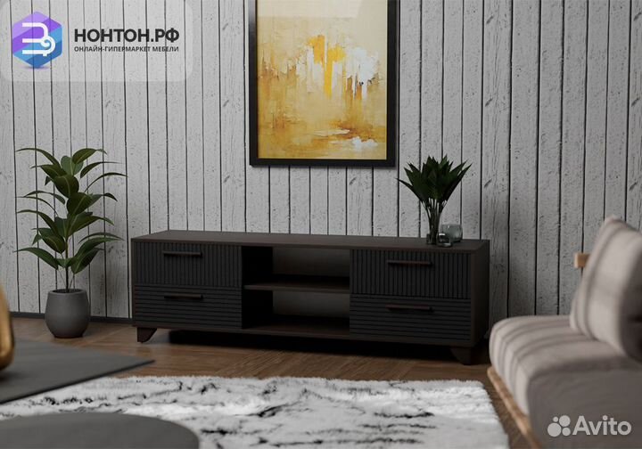 Тв-тумба с нишей Копенгаген венге / черный матовый