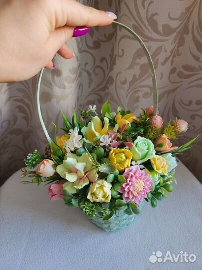 Корзинка цветов из мыла 
