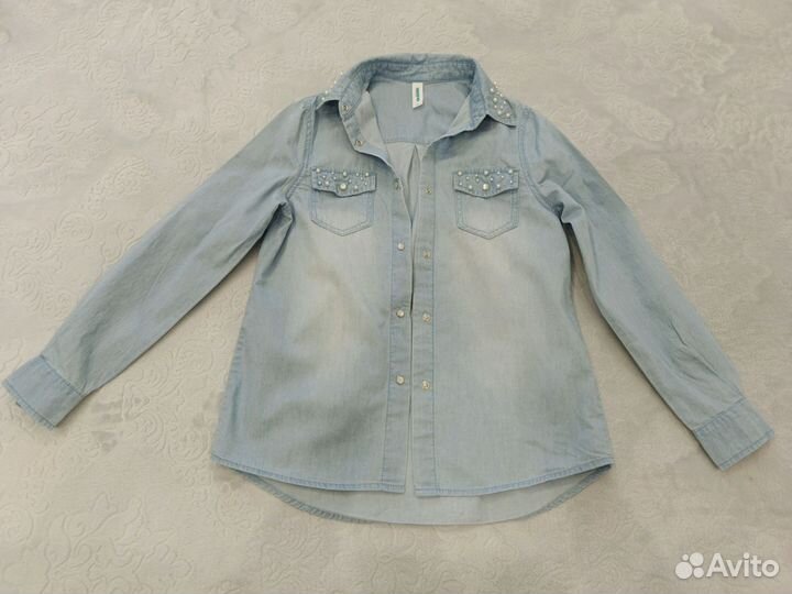 Джинсовая рубашка для девочки, размер 134