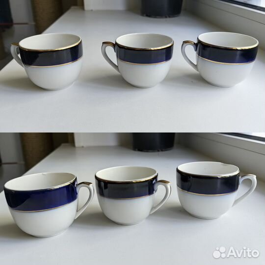 Кофейный сервиз Вербилки СССР синий с позолотой