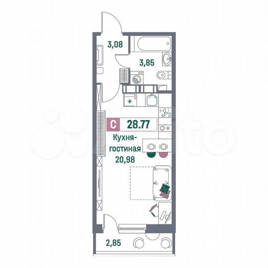 Квартира-студия, 28,8 м², 14/16 эт.
