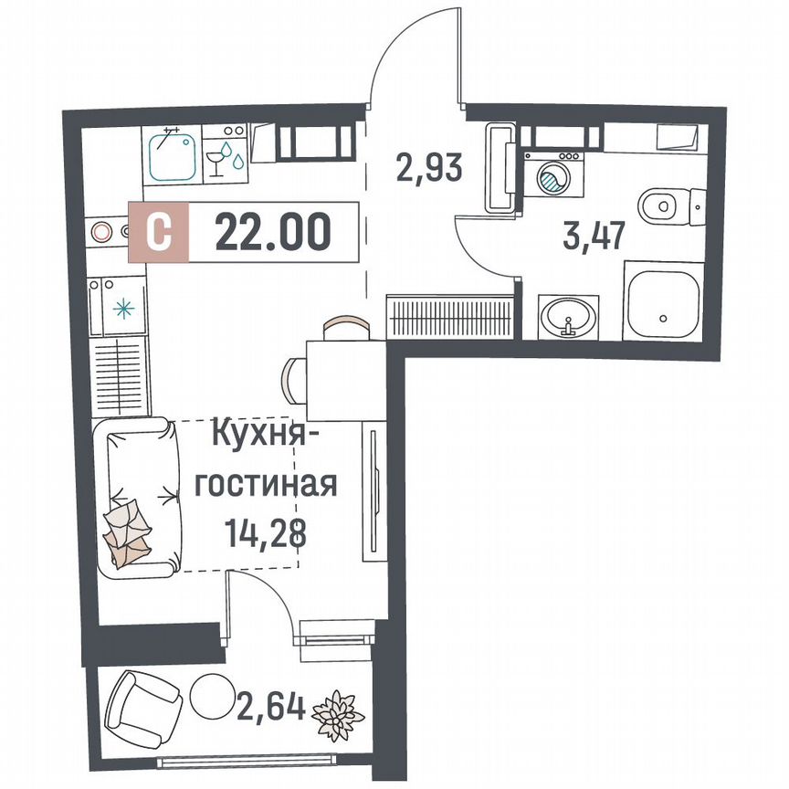 Квартира-студия, 22 м², 18/18 эт.