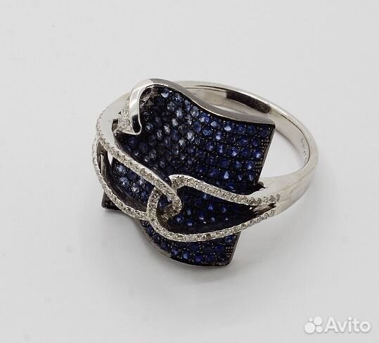 Кольцо бриллианты,шпинель белое золото 18К