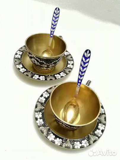 Кофейная пара. Серебро 916 пр. Эмаль, позолота