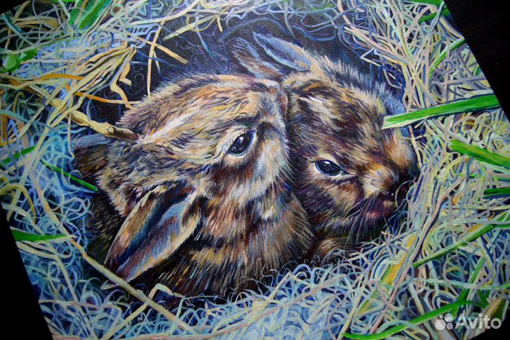 Картина с зайцами масло. Животные