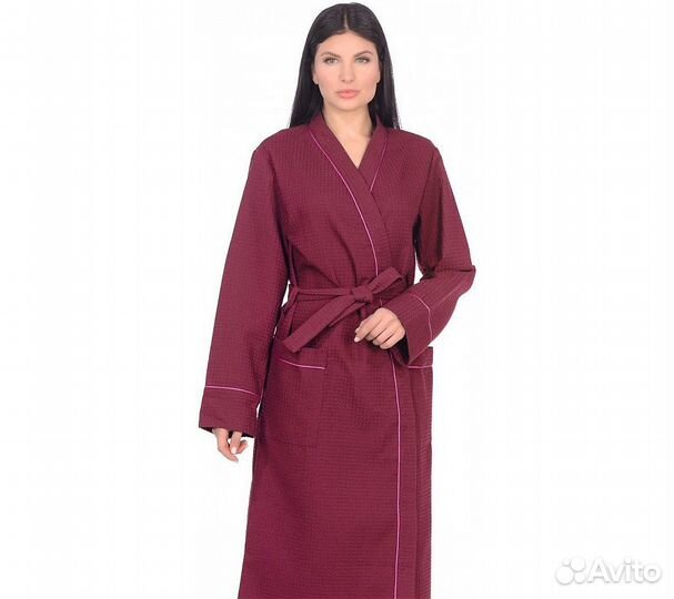 Халат вафельный Home One с кантом бордо 48