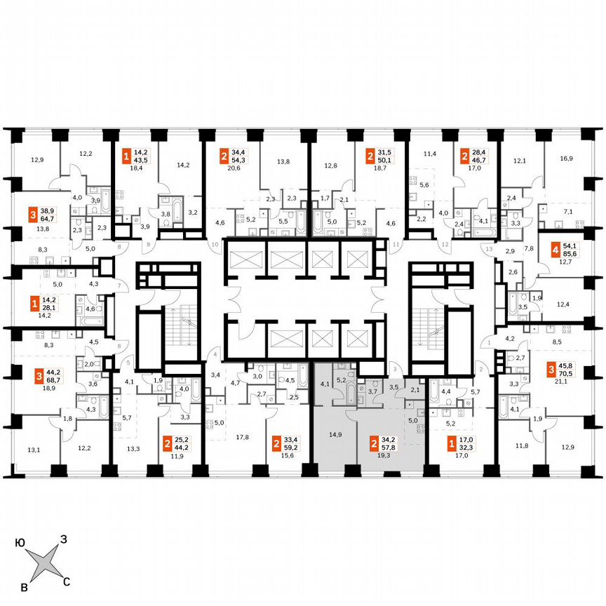 1-к. квартира, 57,8 м², 3/49 эт.
