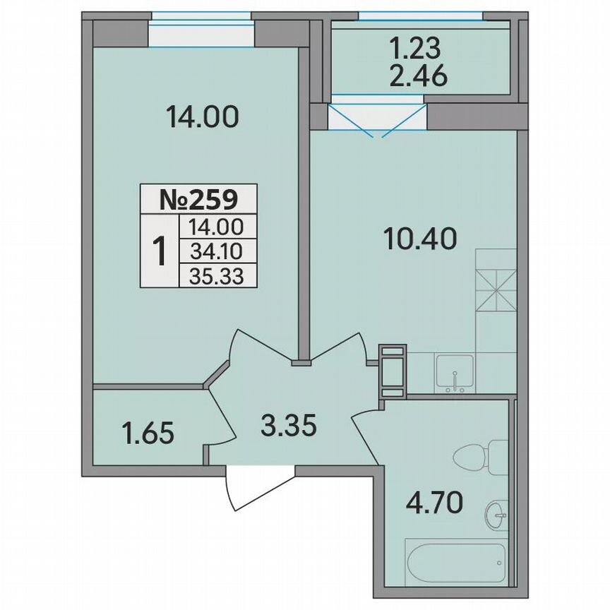 1-к. квартира, 35,3 м², 8/8 эт.