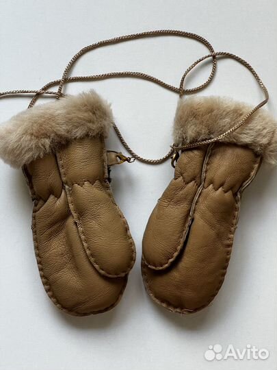 Варежки UGG коричневые кожаные с овечьей шерстью