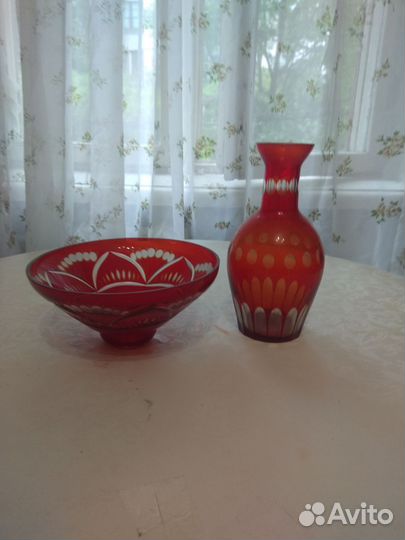 Конфетница+вазочка цветное стекло