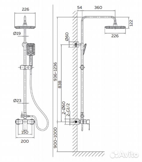 Душевая система AltroBagno Lamberto черный (20
