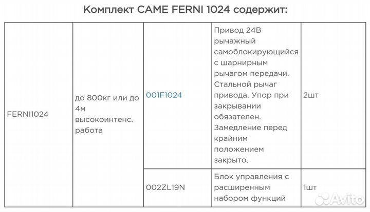 Комплект Came ferni 1024