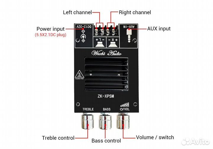 Стерео усилитель ZK-xpsm, 2.0, 2х150 Вт, Bluetooth