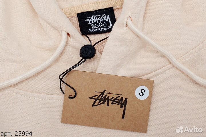 Худи Stussy 2 side big logo бежевое