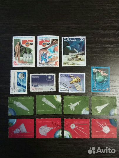 Марки (самолёты, космонавтика, СССР, Куба, 1970-е)