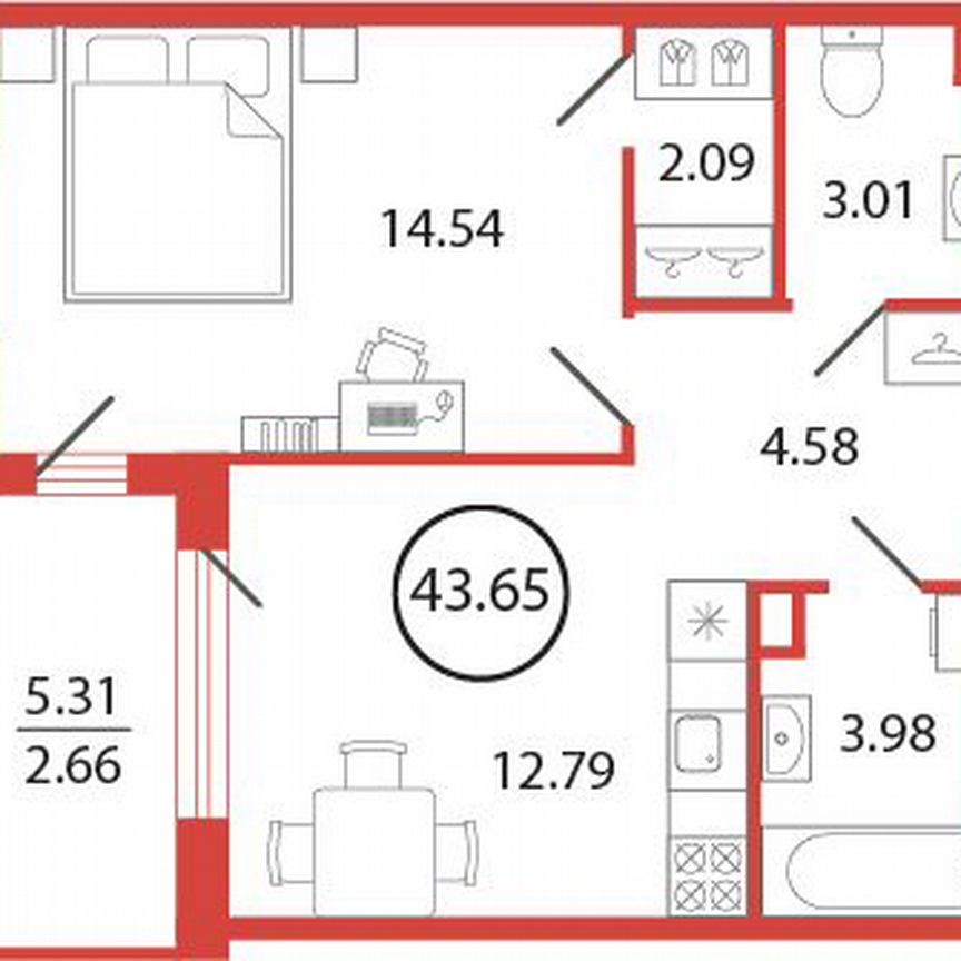 1-к. квартира, 43,7 м², 4/12 эт.