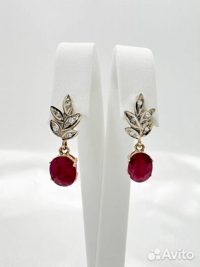 Золотые серьги с бриллиантами, рубин 585 / 5.7 гр