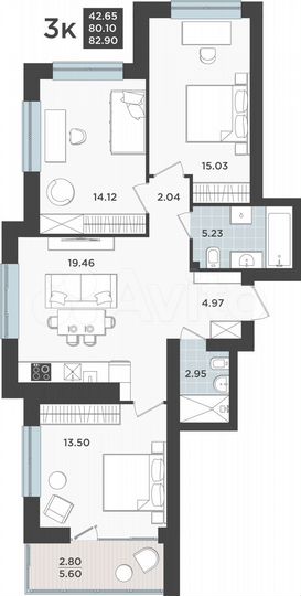 3-к. квартира, 82,9 м², 1/9 эт.