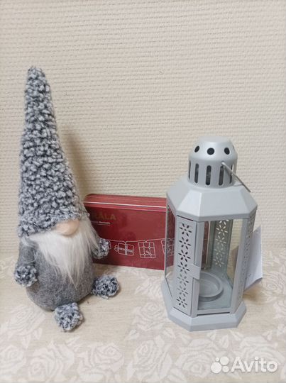 Новогодний комплект. Гном, фонарик, гирлянда