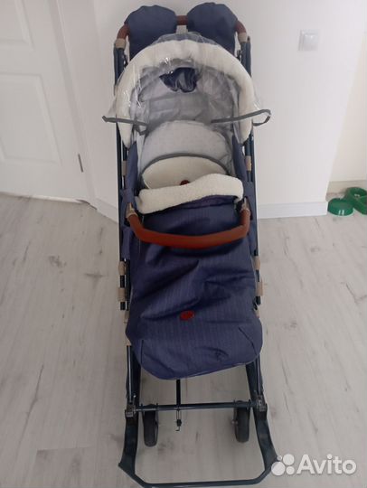 Санки коляска ника 7-8 синие в елочку