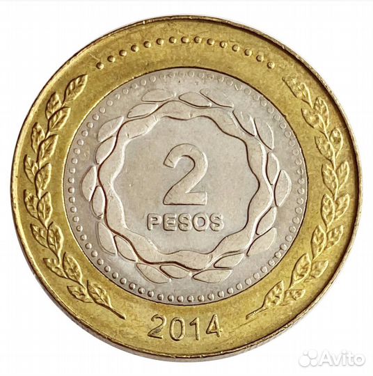 2 песо Аргентина монета 2014г