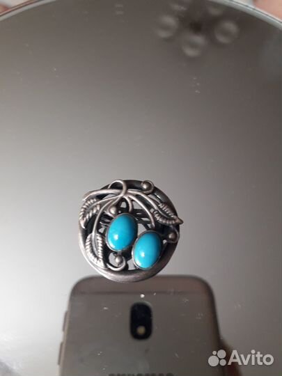 Брошь СССР Мельхиор бирюза смальта