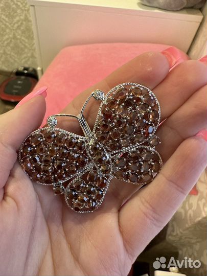 Брошь серебро раух топазы