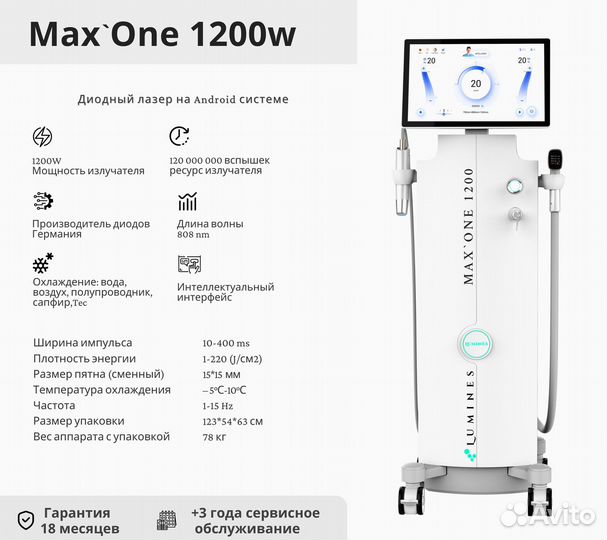 Диодный лазер для эпиляции Лю’минес Max’One 1200вт