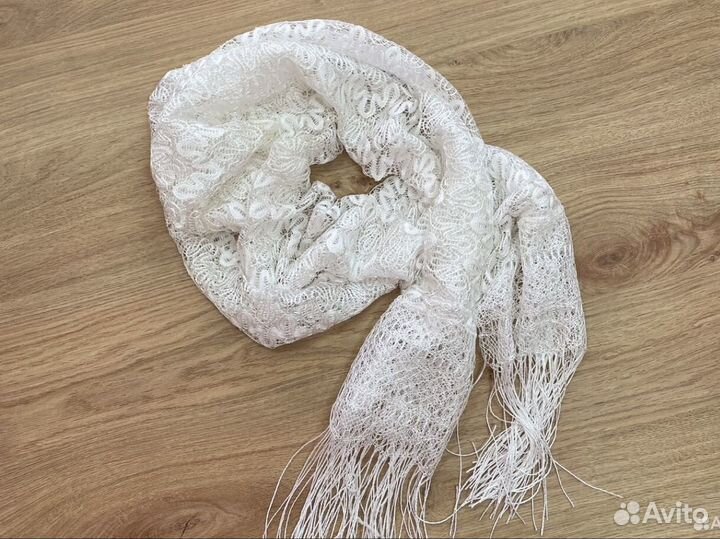 Платок ажурный для невесты белый шарф женский