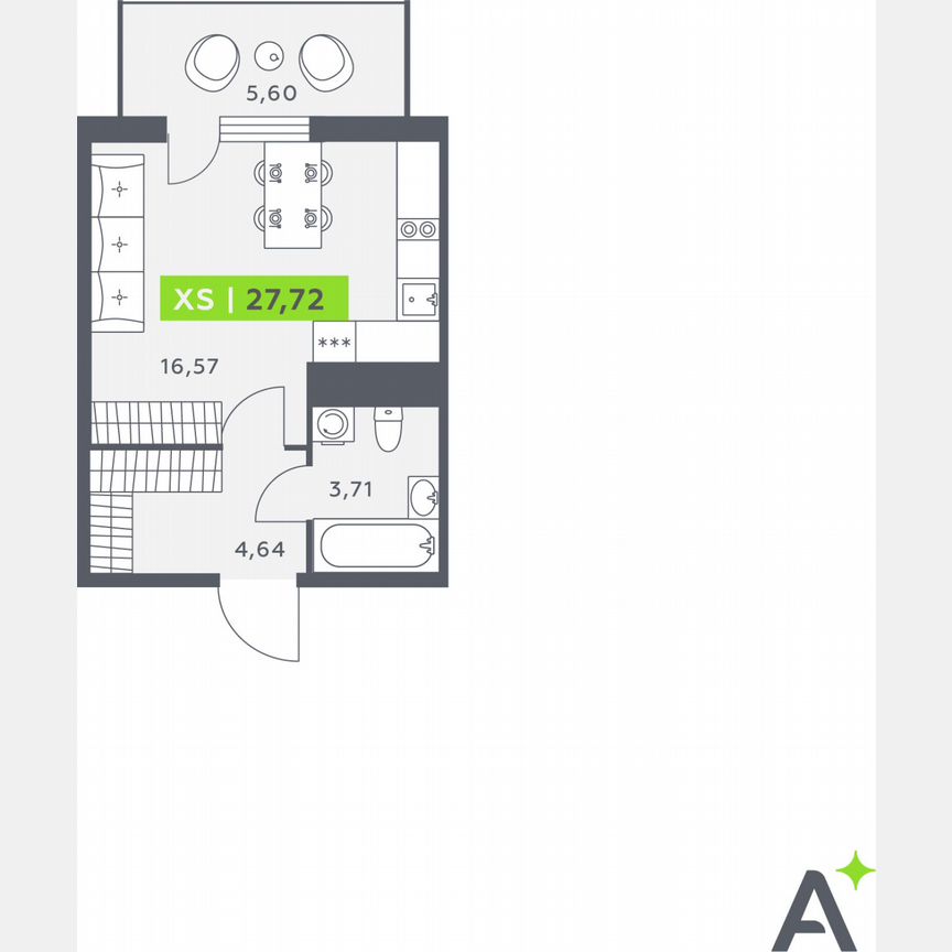 Квартира-студия, 26,4 м², 6/12 эт.