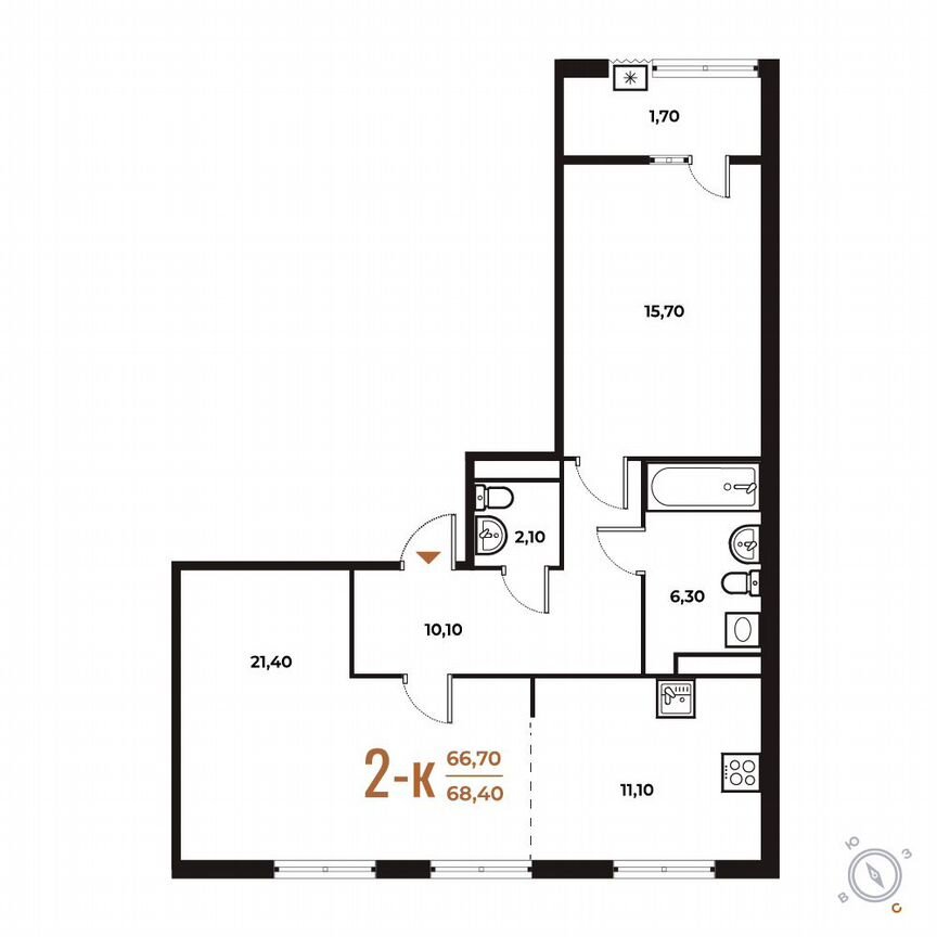 2-к. квартира, 68,4 м², 5/8 эт.