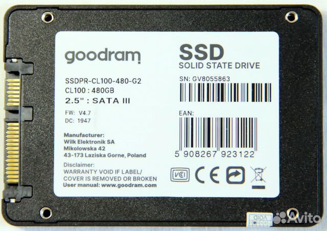 SSD накопитель Goodram 480 Гб 2.5