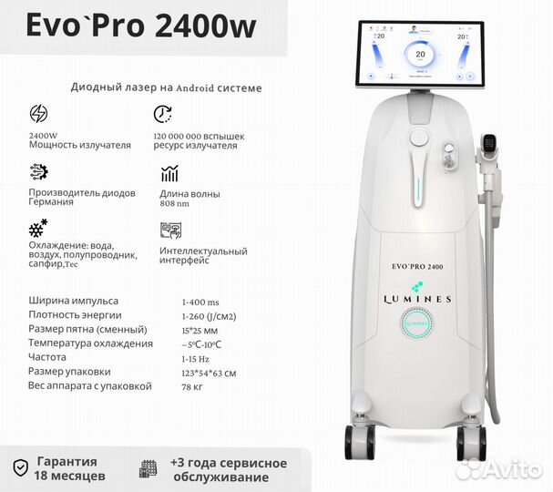 Диодный лазер для эпиляции Люминес. Evo Pro 2400 Вт