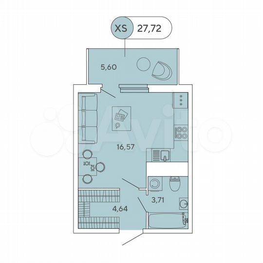 Квартира-студия, 27,7 м², 7/12 эт.