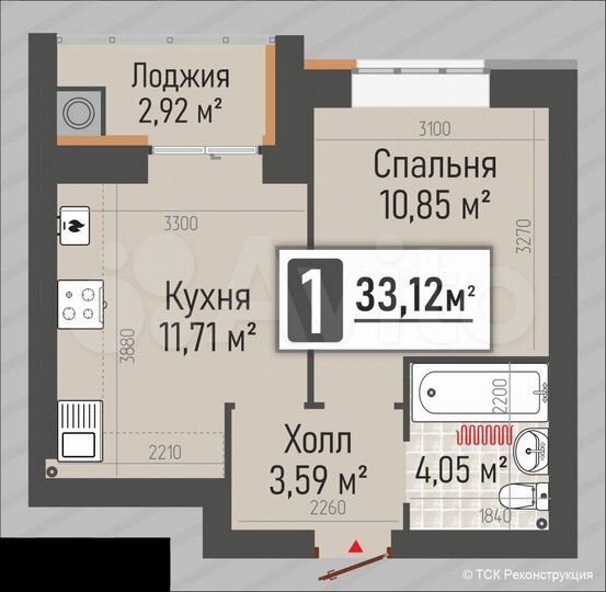 1-к. квартира, 33,1 м², 5/10 эт.