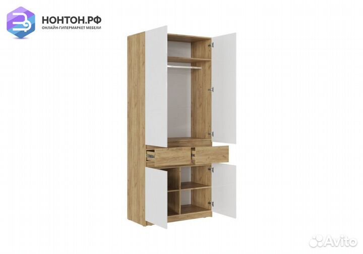 Шкаф 2-створчатый Бостон белый глянец / дуб крафт