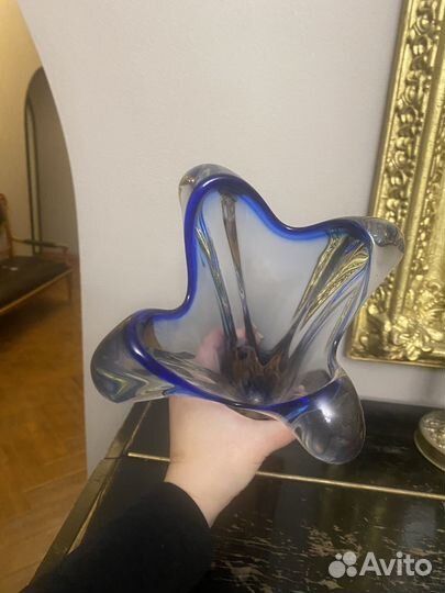 Винтаж чехословакия ваза цветное стекло тяжелая